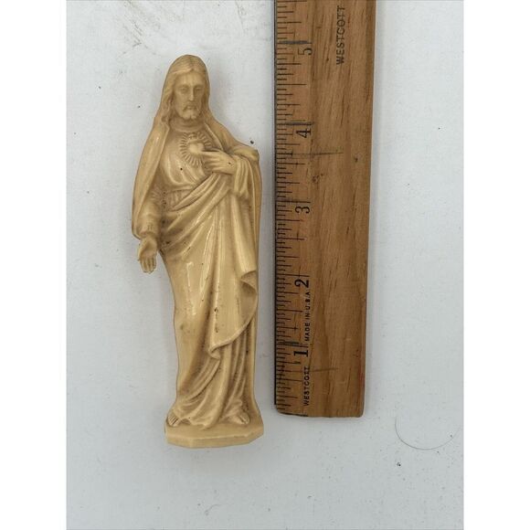 Vintage Sacred Heart of Jesus Statue Figure‎ Devotional Shrine Altar Plastic 6" - Picture 5 of 5